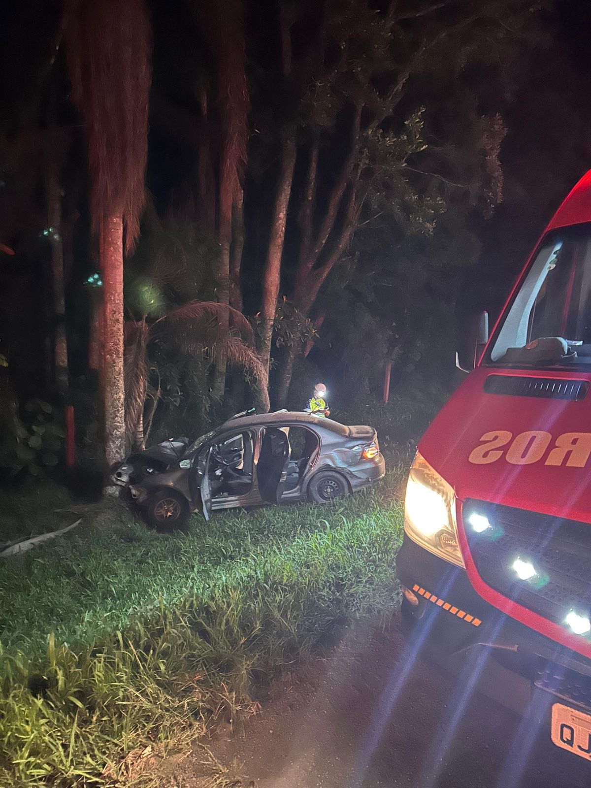 PAPANDUVA: automóvel sai da pista e colide em árvore na BR-116