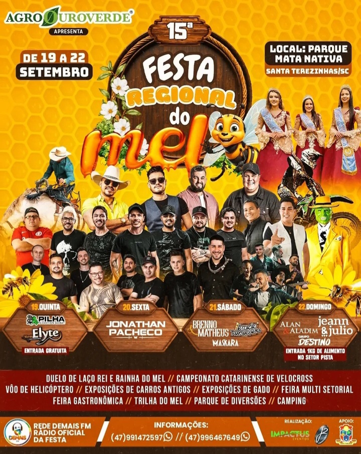 OFICIAL: lançada a programação completa da 15° Festa Regional do Mel 2024