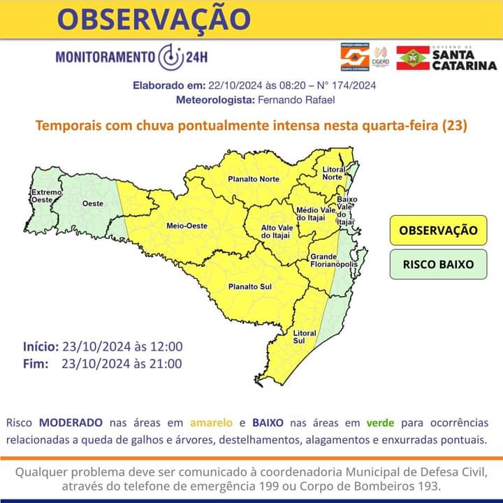 TEMPO: há previsão de temporais com chuva pontualmente intensa