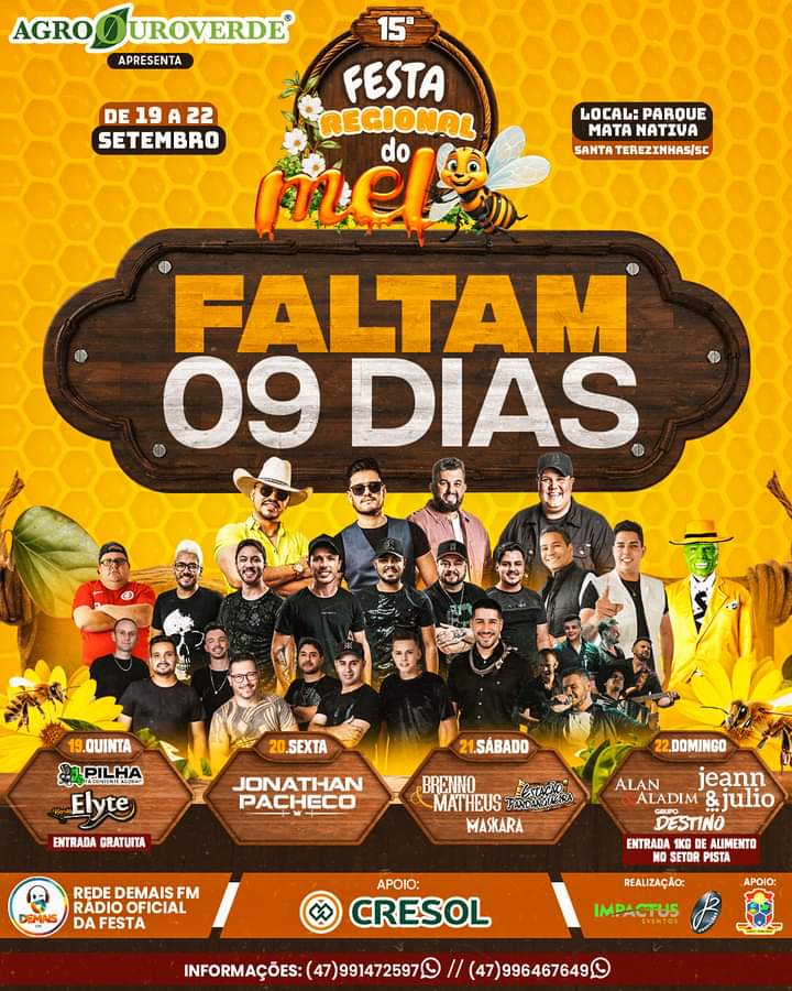 FALTA POUCO! apenas 09 dias para a 15° Festa Regional do Mel