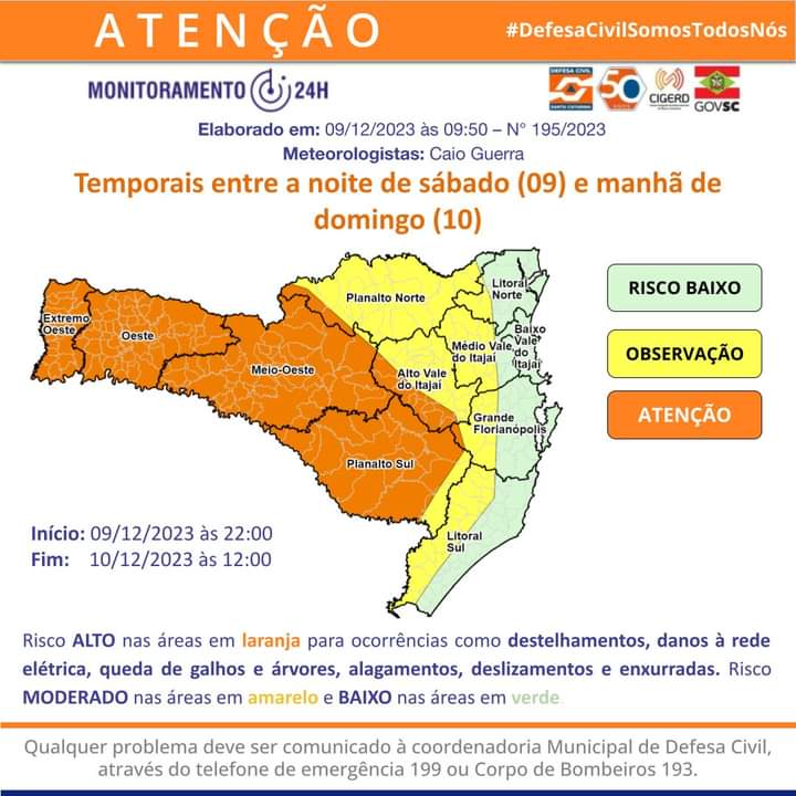 Temporais entre a noite de sábado (09) e manhã de domingo (10), em SC